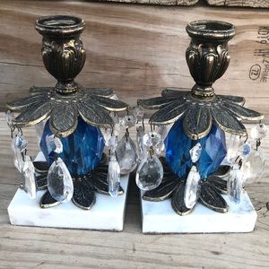 Faux crystal candle holders set